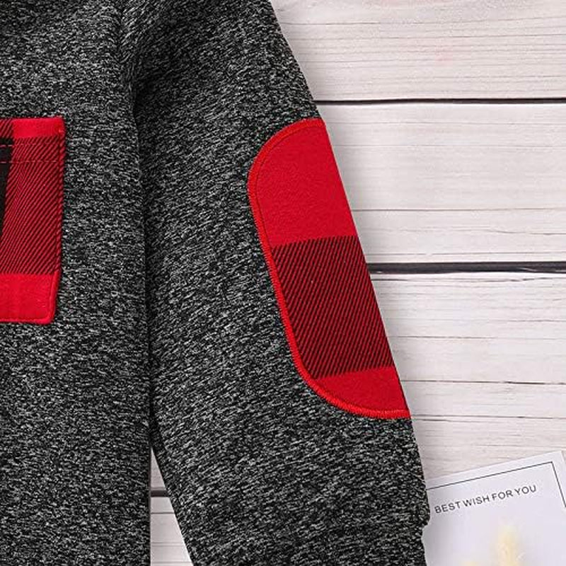 Toddler Infant Baby Boys Clothes Plaid Long Sleeve Hoodie Sweatshirt Pants Kids Xmas Fall Winter 2Pcs Outfits Set