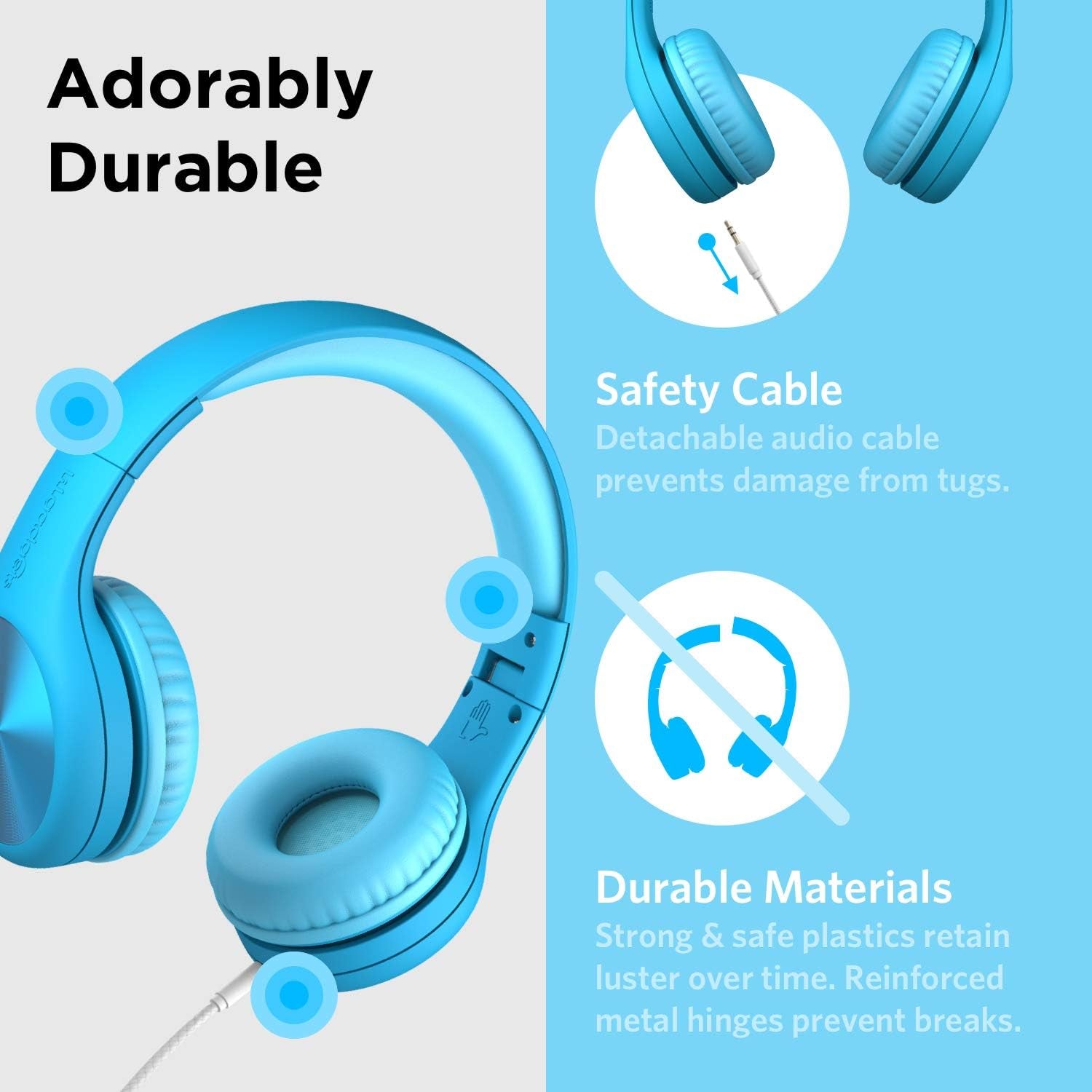 Connect+ Pro Wired Kids Headphones for School with Microphone, Volume Limiting & Noise Reduction Over-Ear Headset with Cord, Shareport Technology & Softtouch Padding, Blue