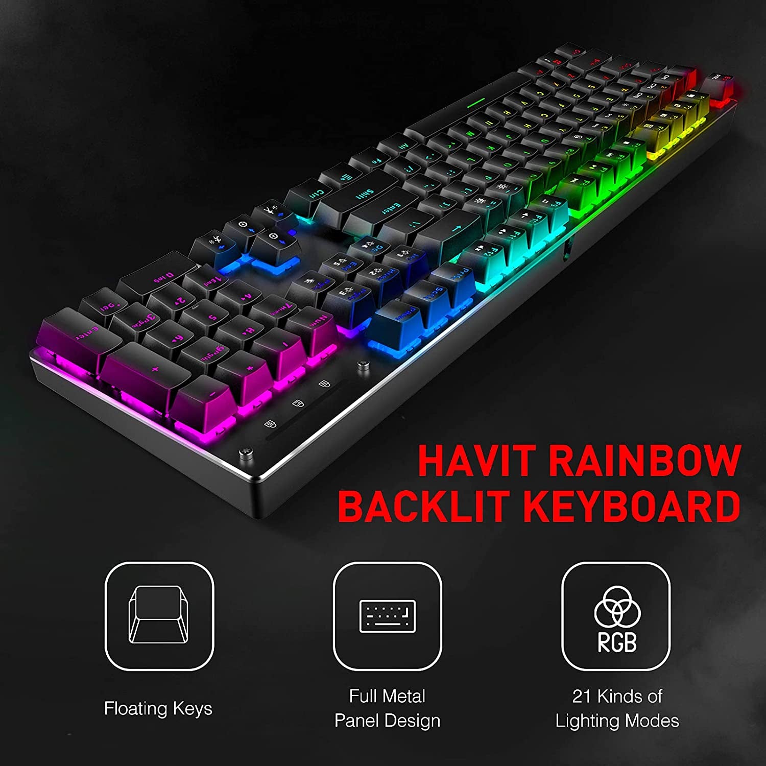 Mechanical Keyboard and Mouse, Wired Gaming Keyboard Blue Switch 104 Keys Rainbow Backlit Keyboard and 7 Button Wired Mouse 4800 DPI for PC Computer Gamer (Black)