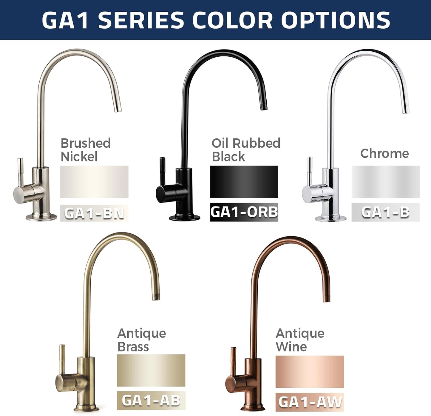 GA1-BN Drinking Water RO Faucet for Kitchen Sink, Heavy-Duty Lead-Free Reverse Osmosis Faucet for RO Water Filtration System, Non-Air Gap 100% Stainless Steel RO Faucet, Brushed Nickel Finish