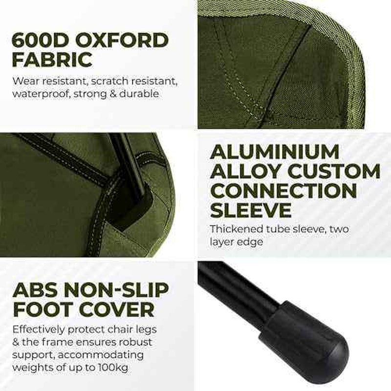 Low Back Ultralight Folding Camping Chairs with Storage Pouch - Army Green