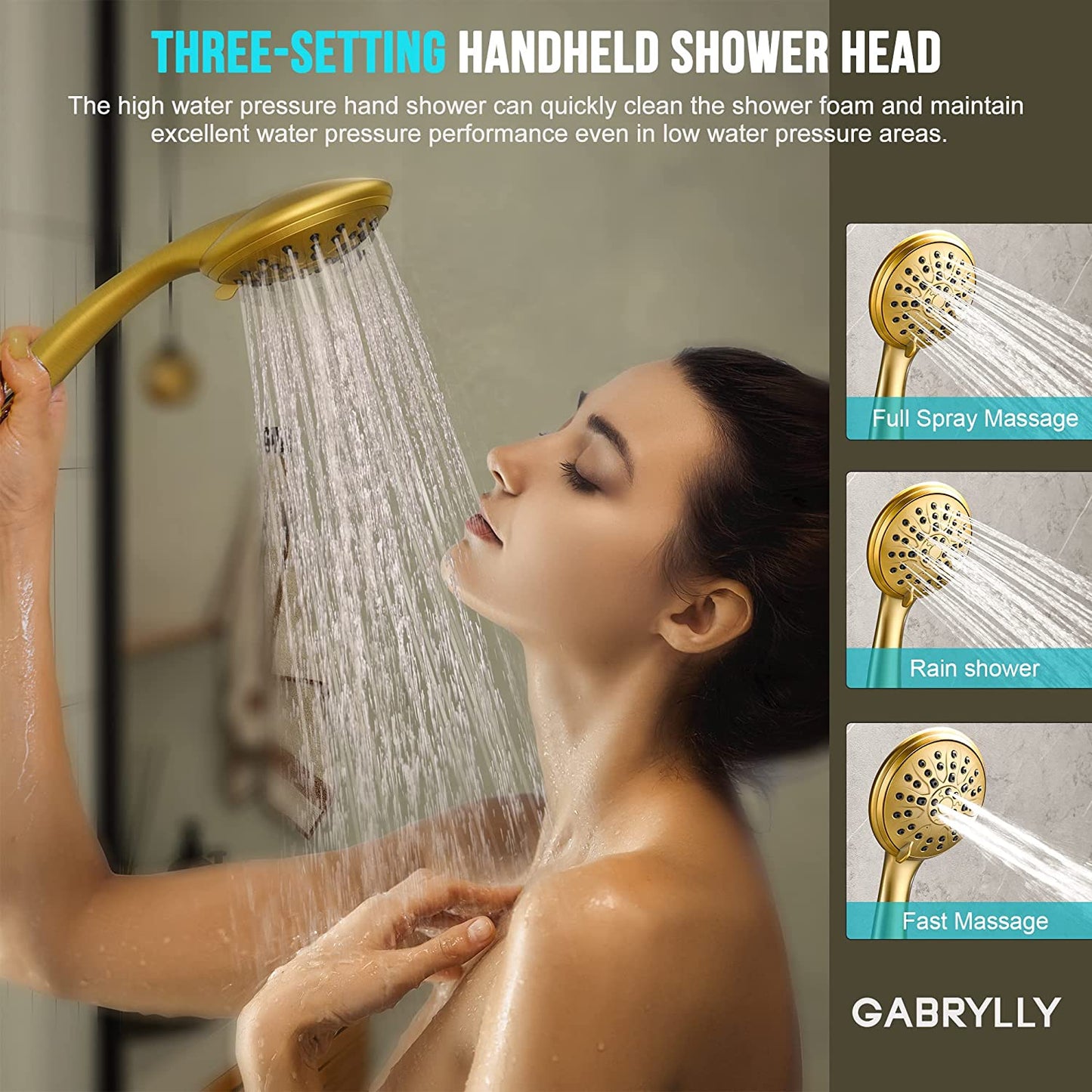 Gold Shower System, 8" Rain Shower Head with Handheld Shower, Rainfall Shower Faucets Set Complete with Pressure Balance Shower Valve