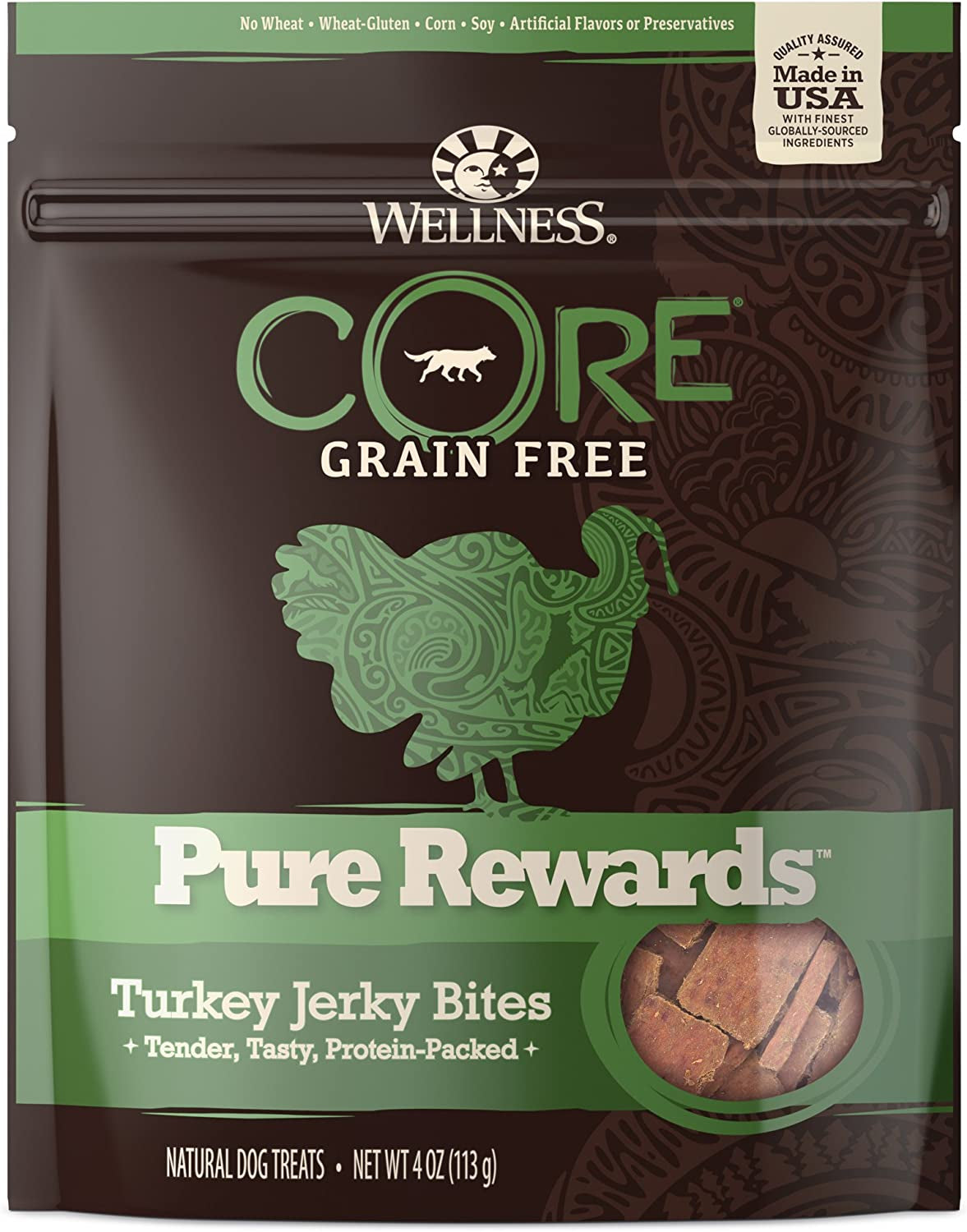 CORE Pure Rewards, Grain-Free Tender Jerky Treats, Made in USA (Turkey Recipe, 4-Ounce Bag)