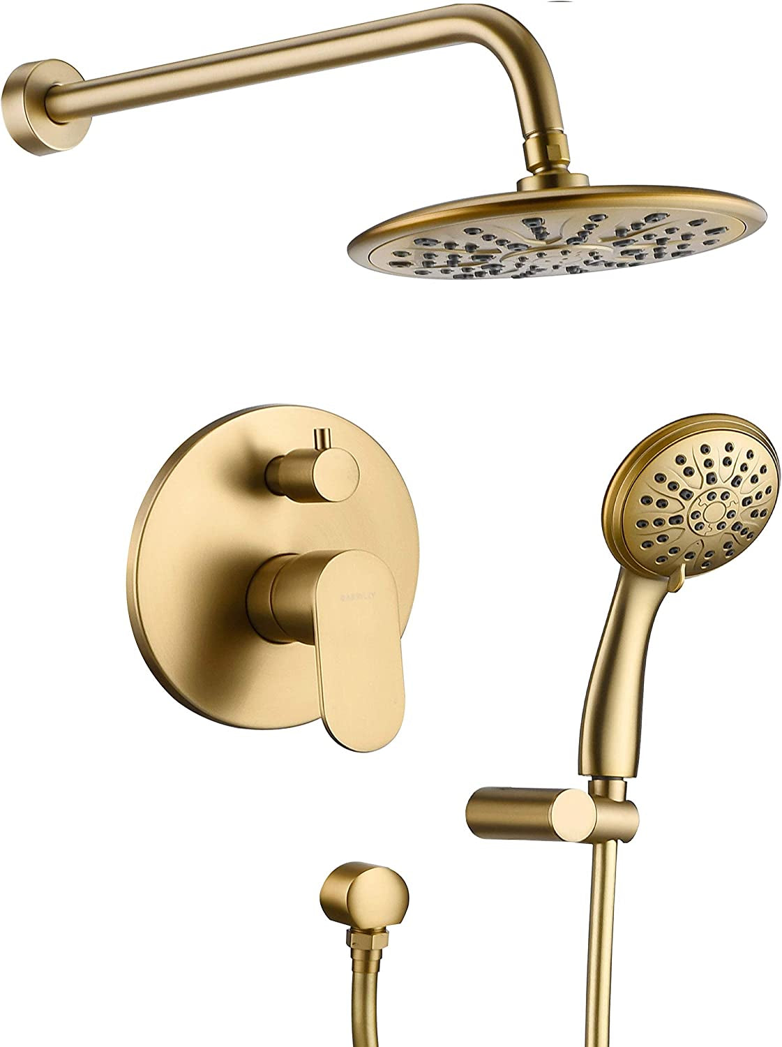 Gold Shower System, 8" Rain Shower Head with Handheld Shower, Rainfall Shower Faucets Set Complete with Pressure Balance Shower Valve