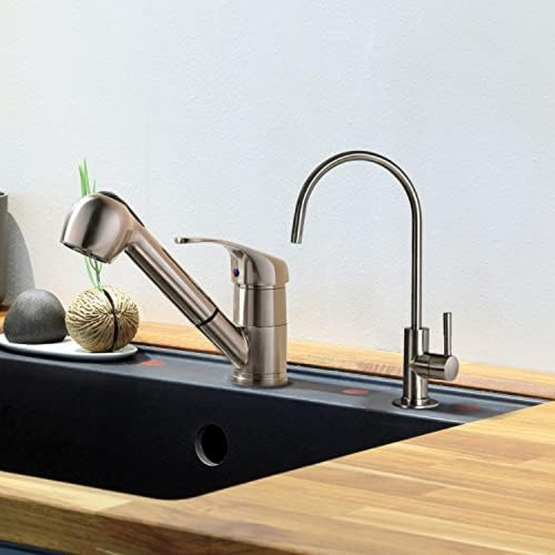 GA1-BN Drinking Water RO Faucet for Kitchen Sink, Heavy-Duty Lead-Free Reverse Osmosis Faucet for RO Water Filtration System, Non-Air Gap 100% Stainless Steel RO Faucet, Brushed Nickel Finish