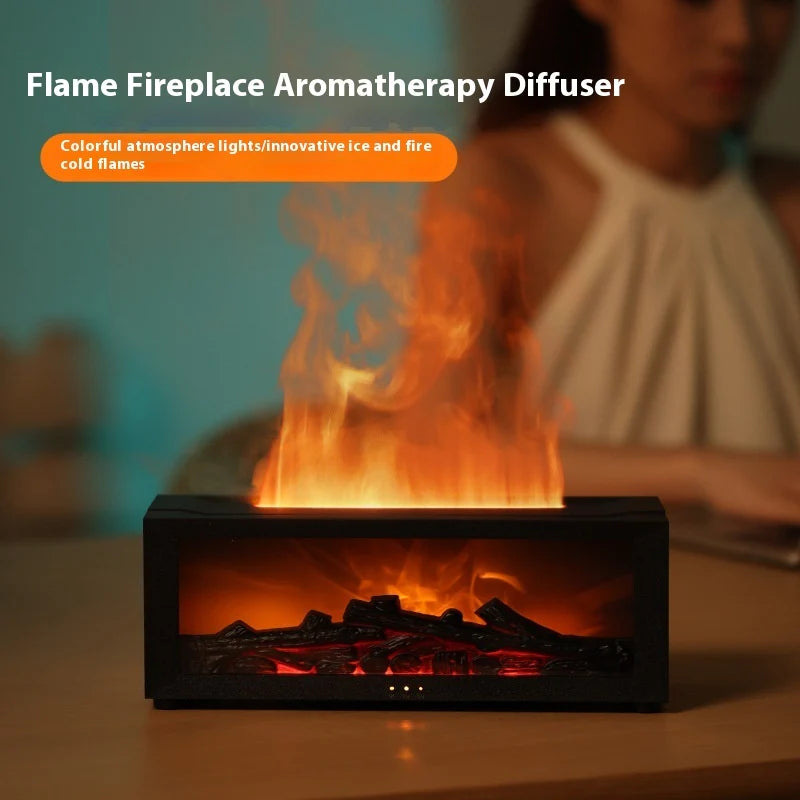 New Flame Aromatherapy Machine Colorful Essential Oil Diffuser Home Large Fog Volume Flame Humidifier 3D Flame Fireplace Machine