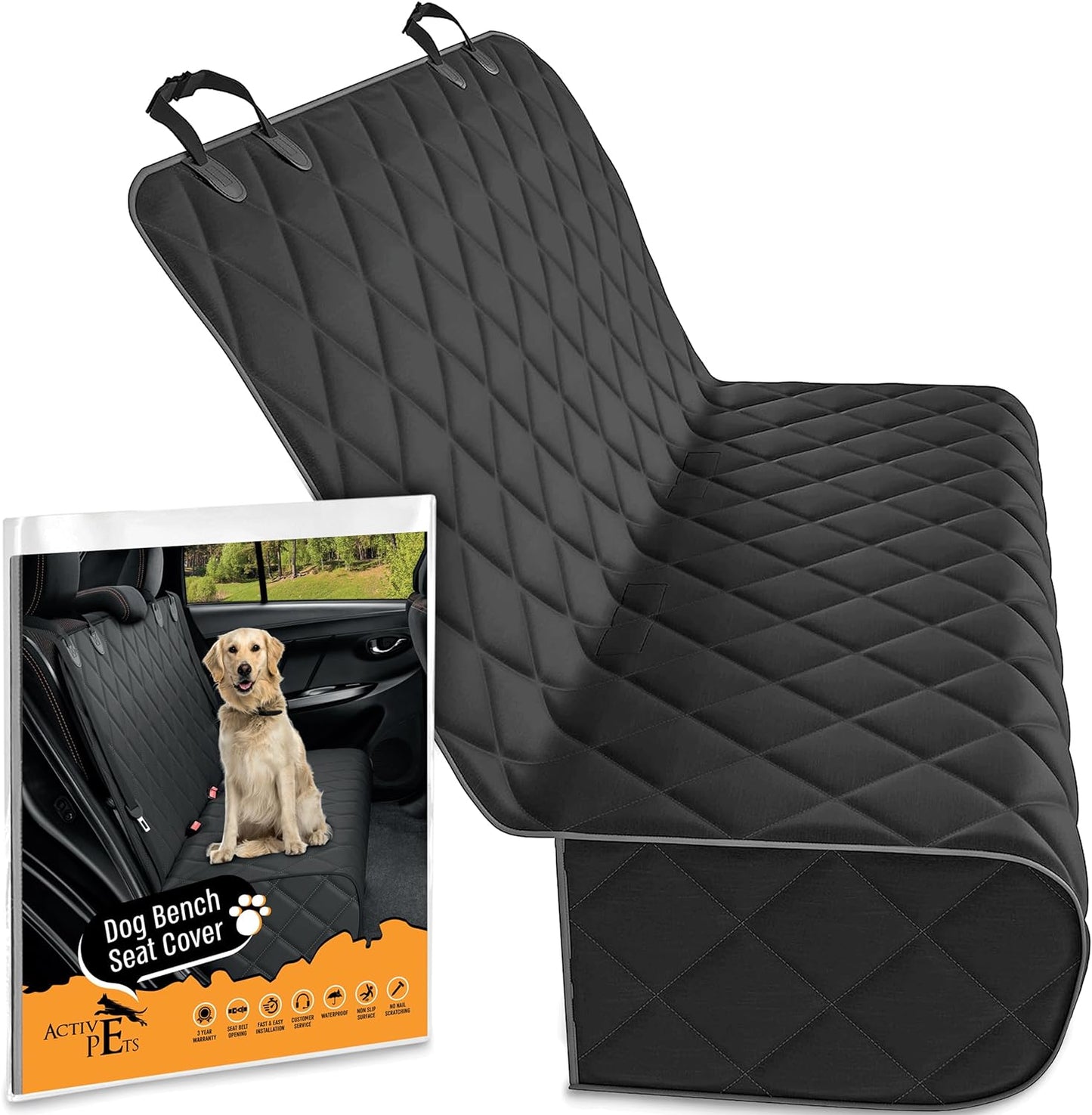 Dog Car Seat Cover for Back Seat, Waterproof Vehicle Protector, Durable Scratch Proof Nonslip Pet Protection, Machine Washable, Black