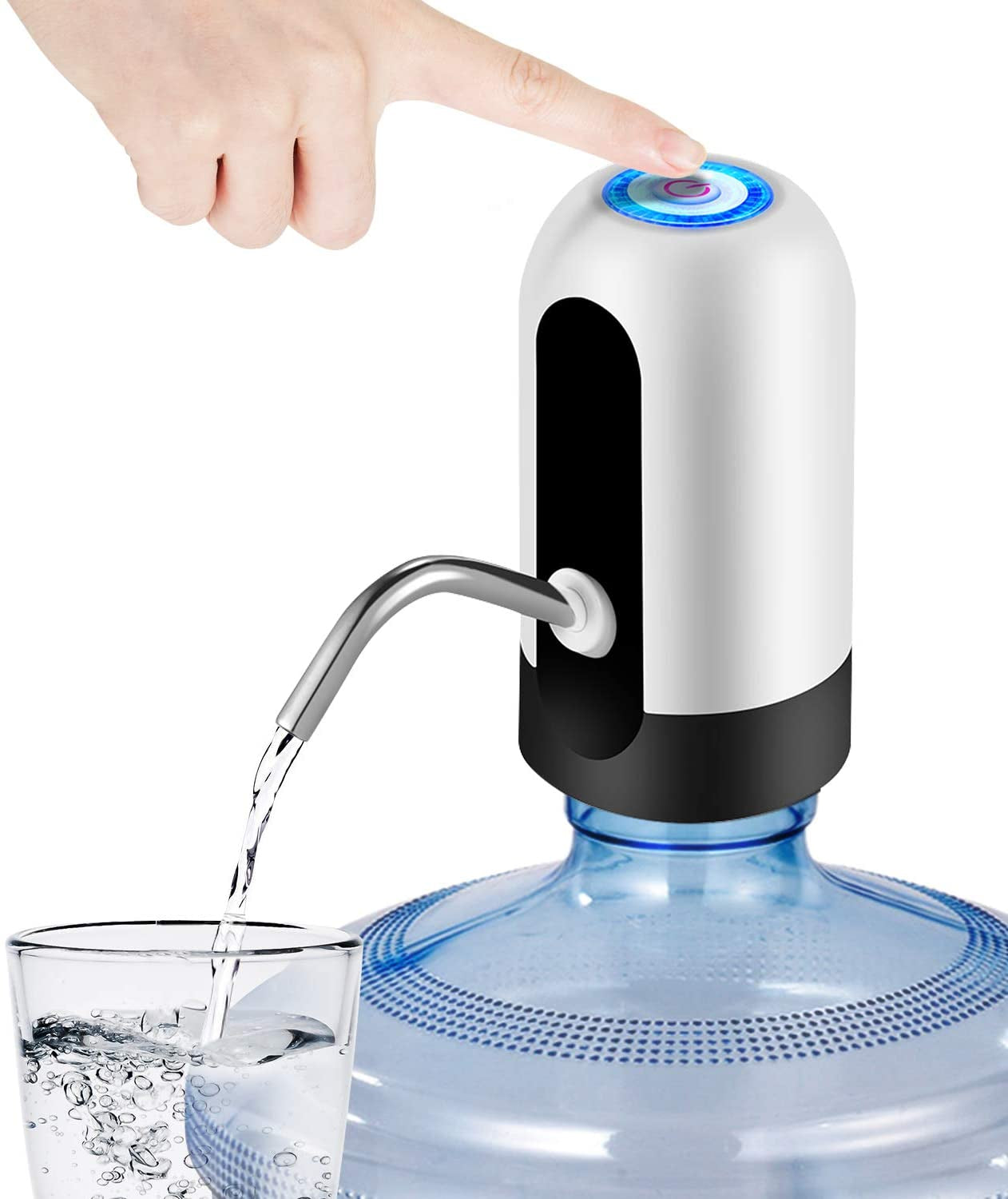 5 Gallon Water Bottle Dispenser, USB Charging Water Bottle Pump, Portable Water Dispenser Pump for Camping (White)