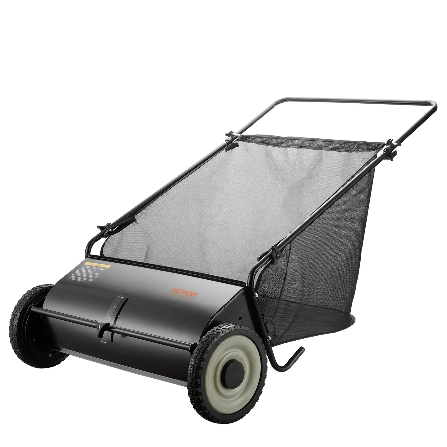 VEVOR Push Lawn Sweeper, 26 Inch Leaf & Grass Collector, Strong Rubber Wheels & Heavy Duty Thickened Steel Durable to Use with Large Capacity 7 Ft? Mesh Collection Bag, 4 Spinning Brushes