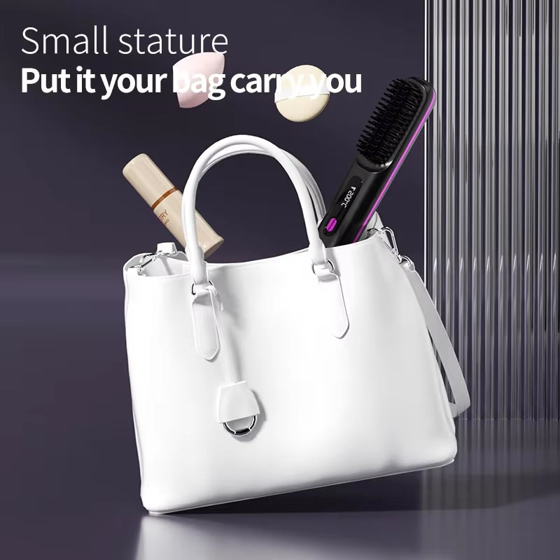 Electric LCD Usb Ceramic Heating Straight Hair Comb Wireless Portable Negative Ion Styling Tool Rechargeable Straightening Brush