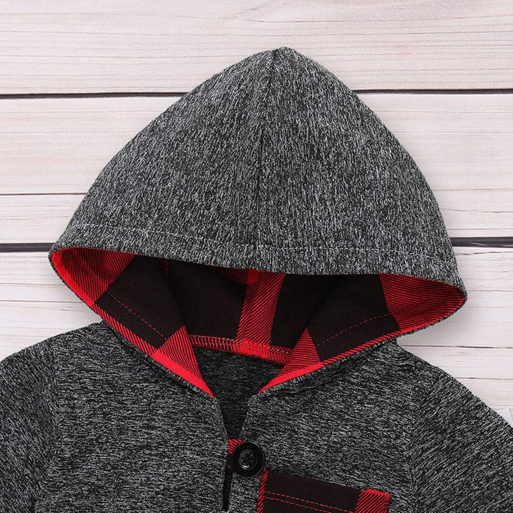 Toddler Infant Baby Boys Clothes Plaid Long Sleeve Hoodie Sweatshirt Pants Kids Xmas Fall Winter 2Pcs Outfits Set